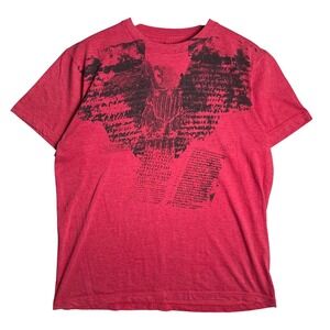 Helix Mens Red Heather Eagle Graphic Script T-Shirt Large Short Sleeve Crew Neck